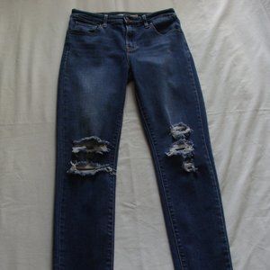 LEVI's 721 Medium Wash DISTRESSED/Destroyed "HI RISE SKINNY" Jegging JEANS Sz 25